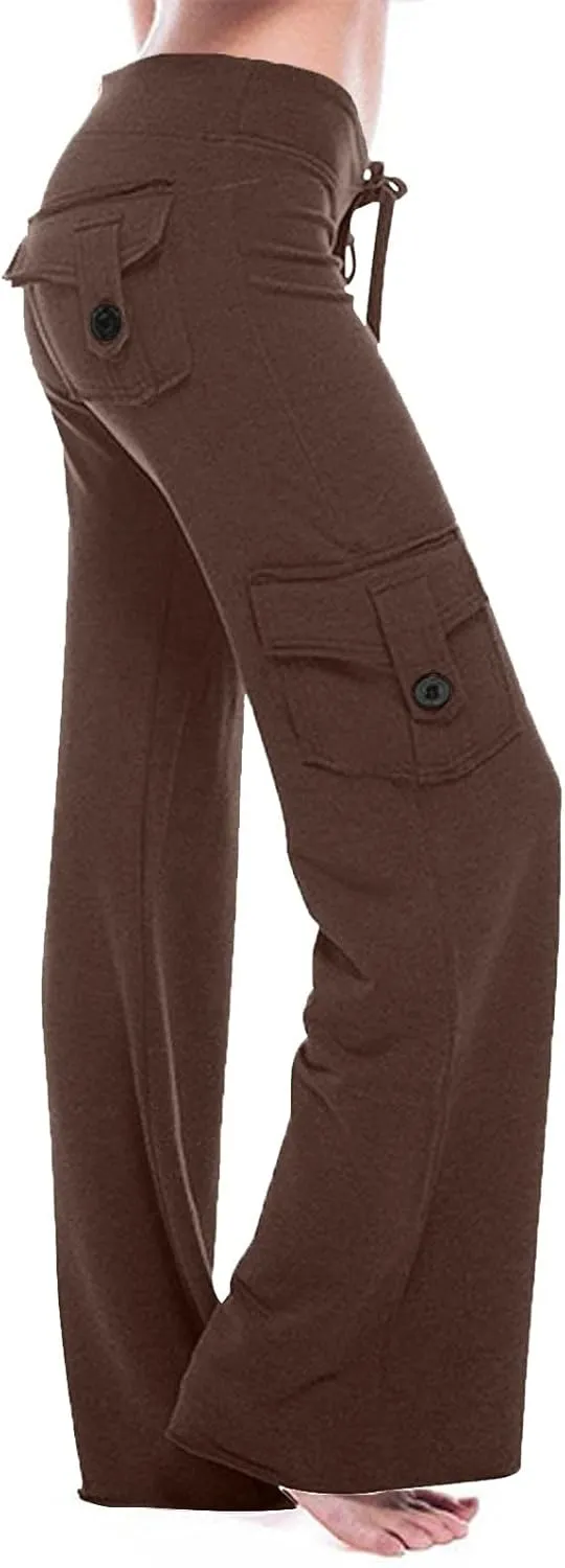 Cargo Yoga Pants for Women Straight Leg Pants with Pockets Bootcut Wide Leg Pants Lightweight Pajama Bottoms Sleepwear