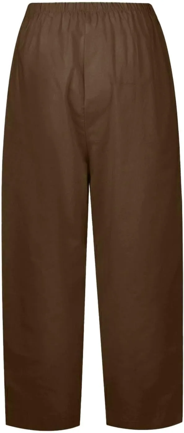 Casual Linen Trousers for Women Solid Color Straight Leg Elastic Waist Loose Comfy Travel Pants Autumn Outdoor Slacks