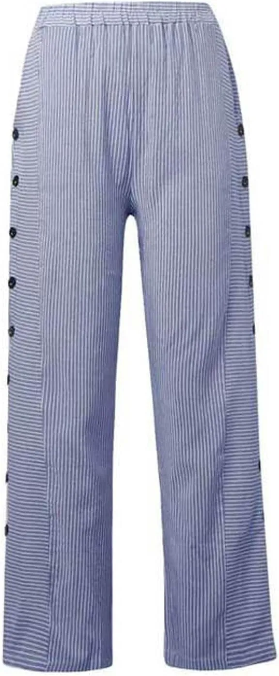 Casual Pants for Women Summer Trendy Striped Side Button Up Elastic Waist Straight Leg Trousers with Pockets