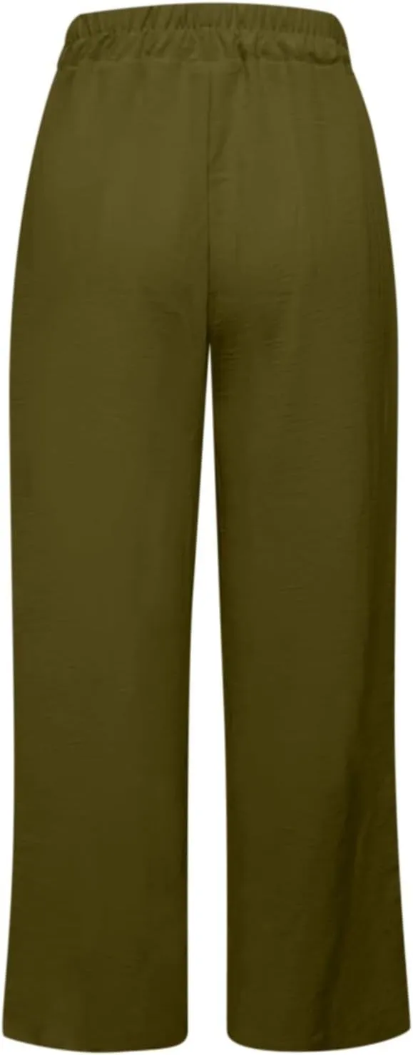 Casual Wide Leg Pants for Women Elastic High Waist Breathable Palazzo Pants Baggy Drawstring Comfy Ice Silk Trousers