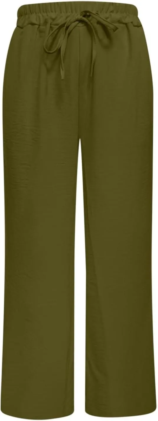 Casual Wide Leg Pants for Women Elastic High Waist Breathable Palazzo Pants Baggy Drawstring Comfy Ice Silk Trousers