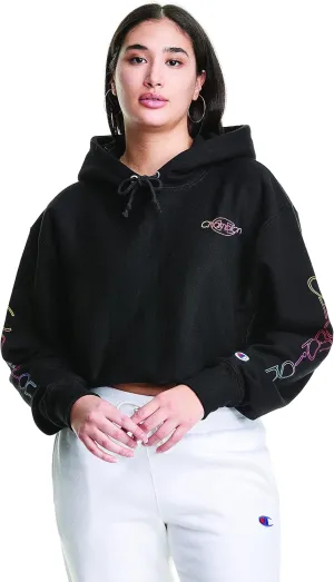 Champion Women's Reverse Weave Cropped Cut-Off Hoodie, Left Chest C