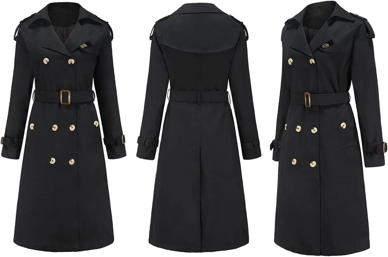 CHARTOU Women's Cotton Double Breasted Mid Long Trench Coat Windbreaker with Belt