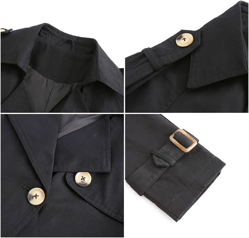 CHARTOU Women's Cotton Double Breasted Mid Long Trench Coat Windbreaker with Belt