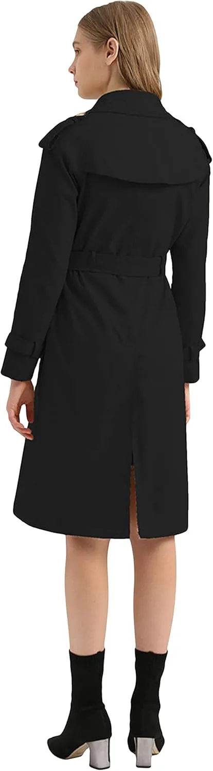 CHARTOU Women's Cotton Double Breasted Mid Long Trench Coat Windbreaker with Belt
