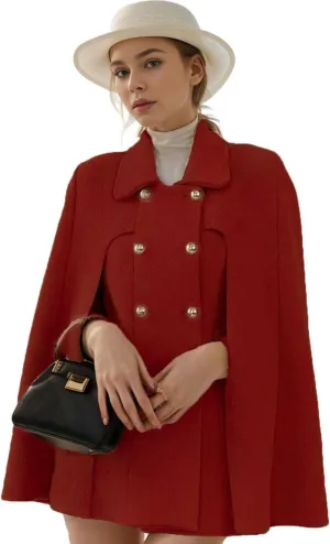 CHARTOU Women's Elegant Poncho Double-Breast Slit Sleeve Flowy Wool Blend Cape Cloak Coat