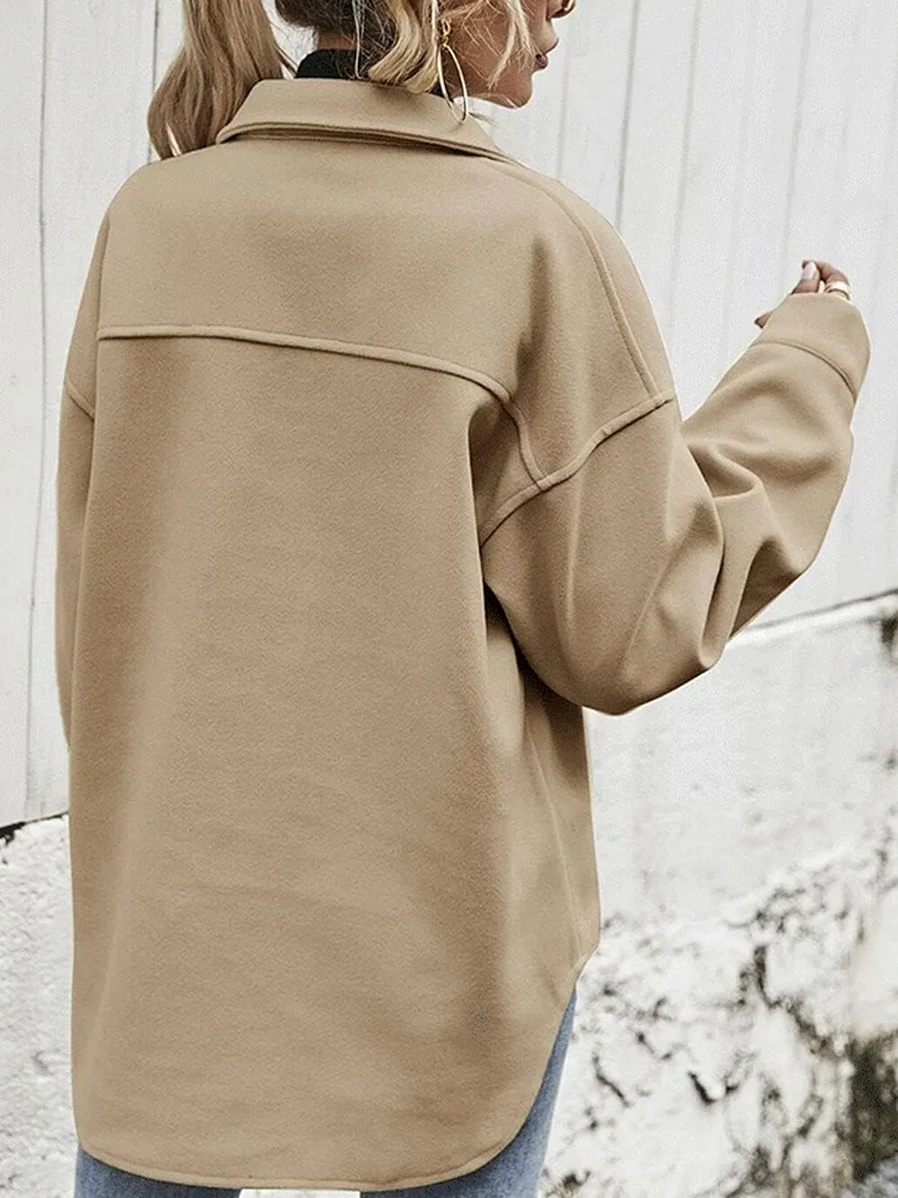 CHARTOU Women's Loose Turn Down Lapel Single Breasted Short Pea Coat Jacket