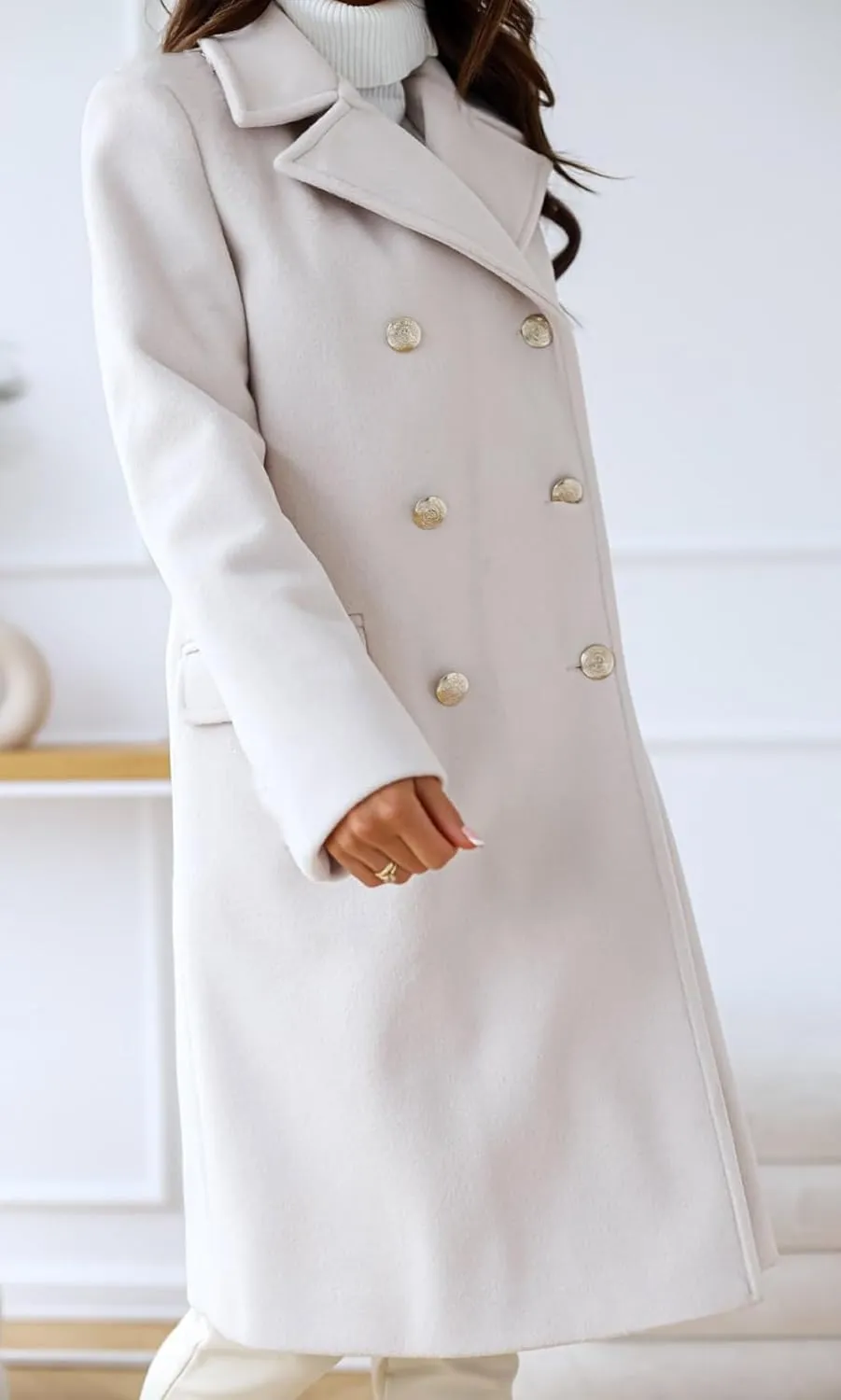 CHARTOU Women's Winter Jacket Double-Breasted Wool Blend Warm Long Trench Coat