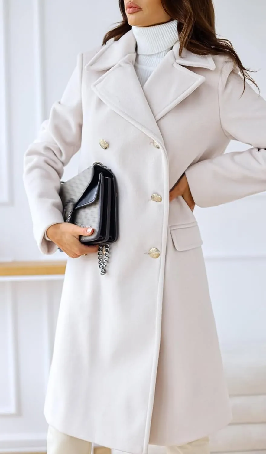 CHARTOU Women's Winter Jacket Double-Breasted Wool Blend Warm Long Trench Coat