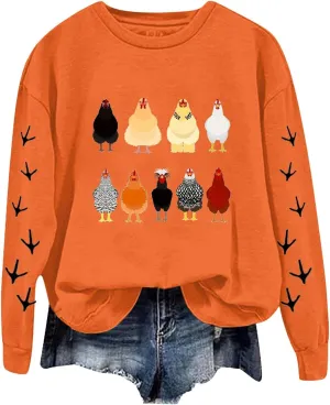 Chicken Mom Sweatshirt for Women Cute Funny Graphic Print Long Sleeve Shirts Farm Fall Crewneck Pullover Tops