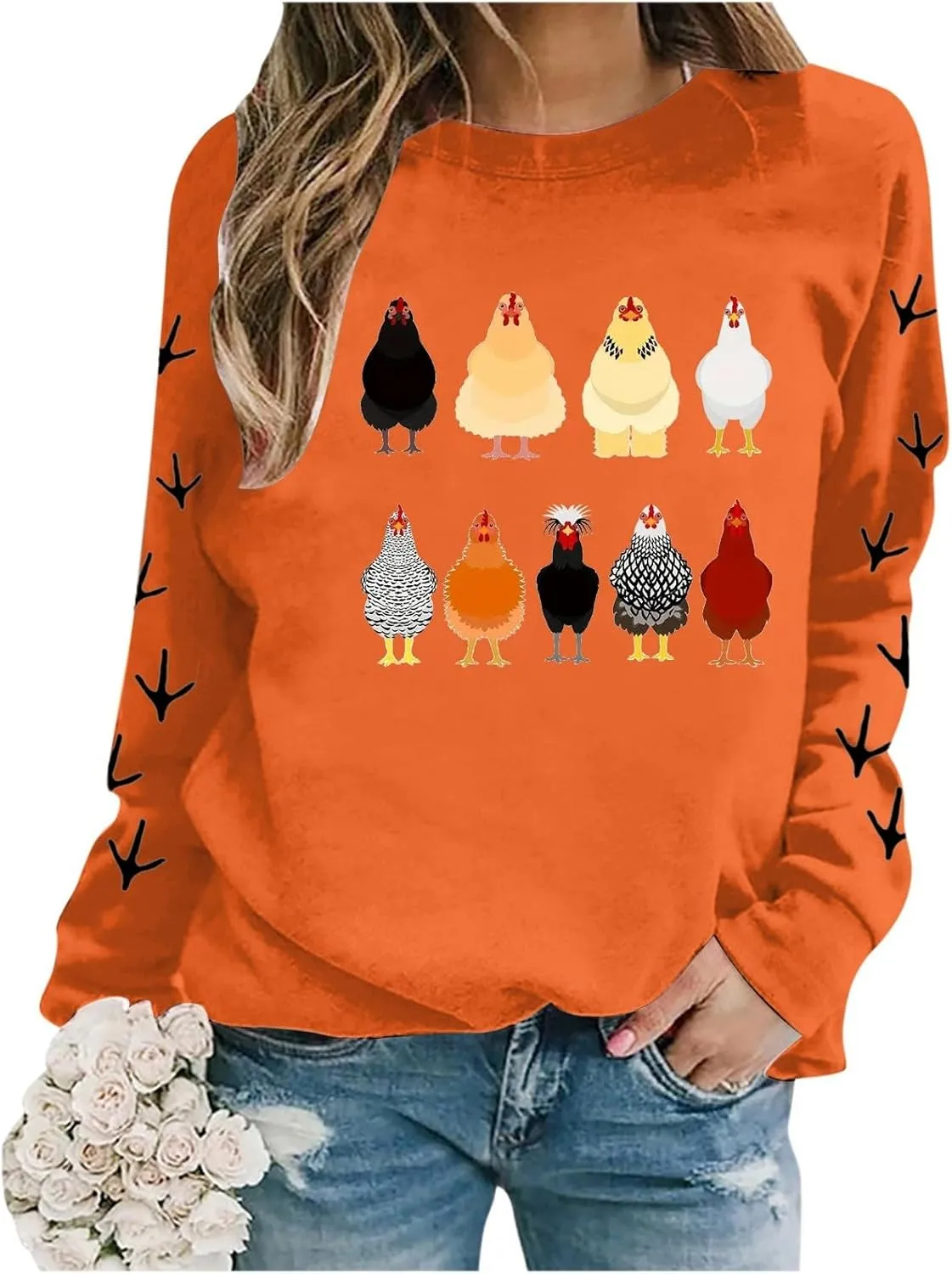 Chicken Mom Sweatshirt for Women Cute Funny Graphic Print Long Sleeve Shirts Farm Fall Crewneck Pullover Tops