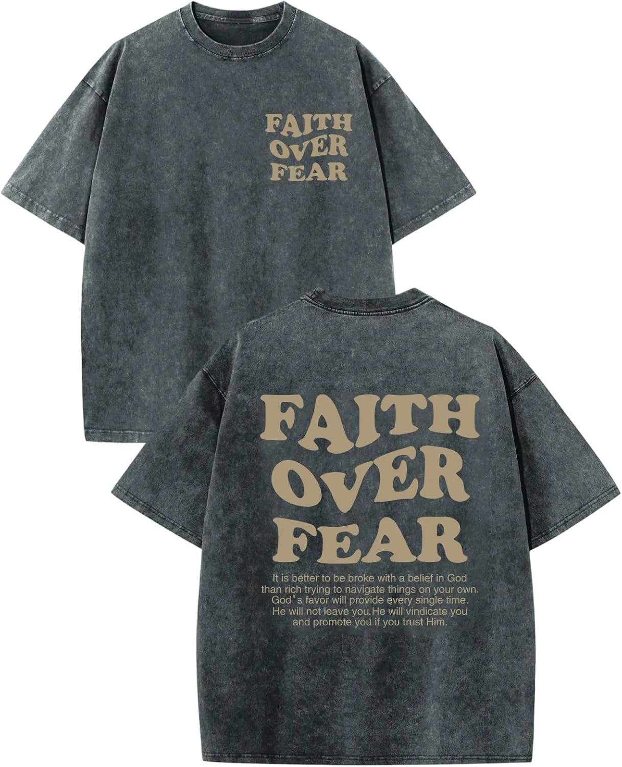 Christian Shirts for Men Faith Over Fear Oversized Shirt Acid Wash Tshirt Graphic Religious T Shirt Bible Verse Tees