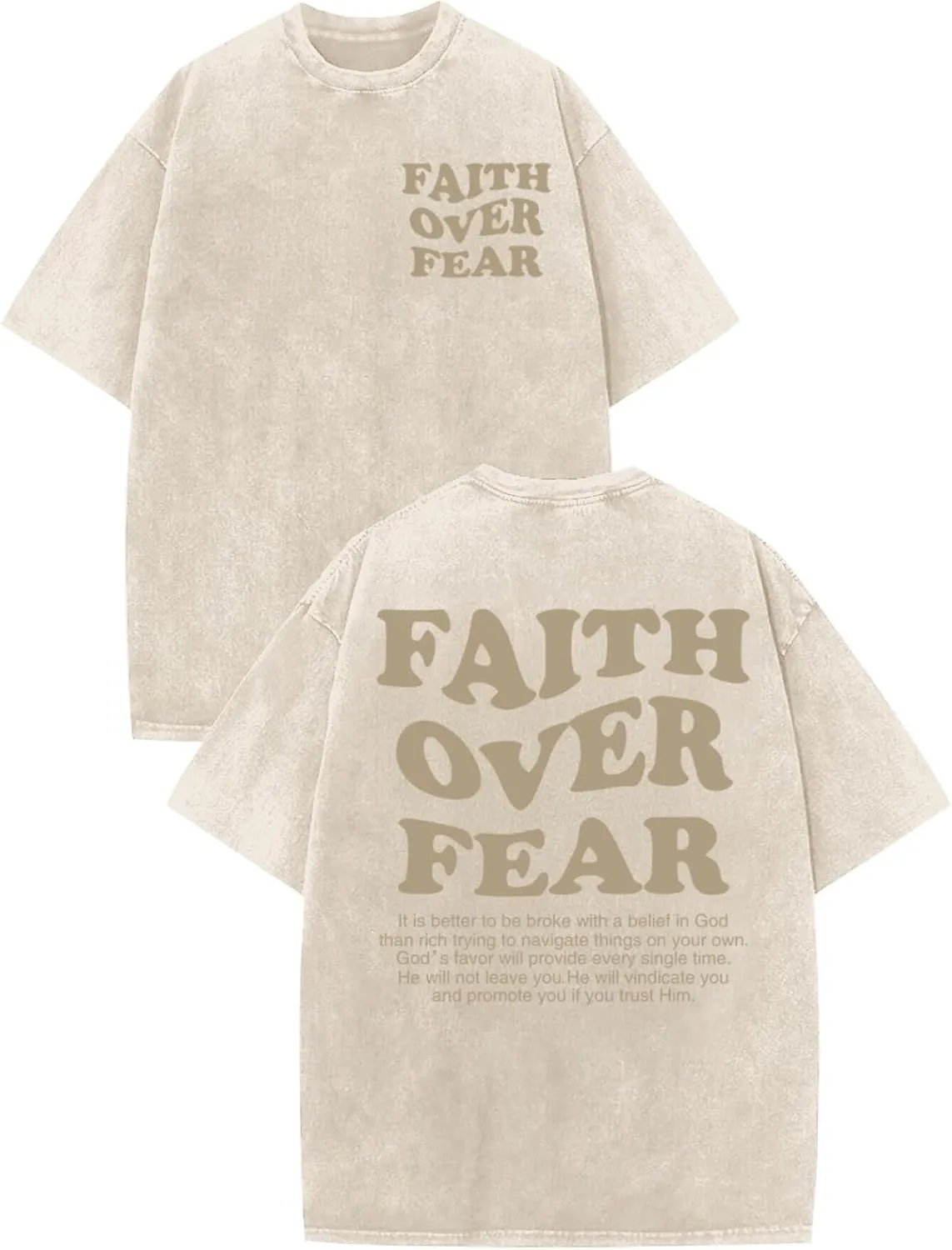 Christian Shirts for Men Faith Over Fear Oversized Shirt Acid Wash Tshirt Graphic Religious T Shirt Bible Verse Tees