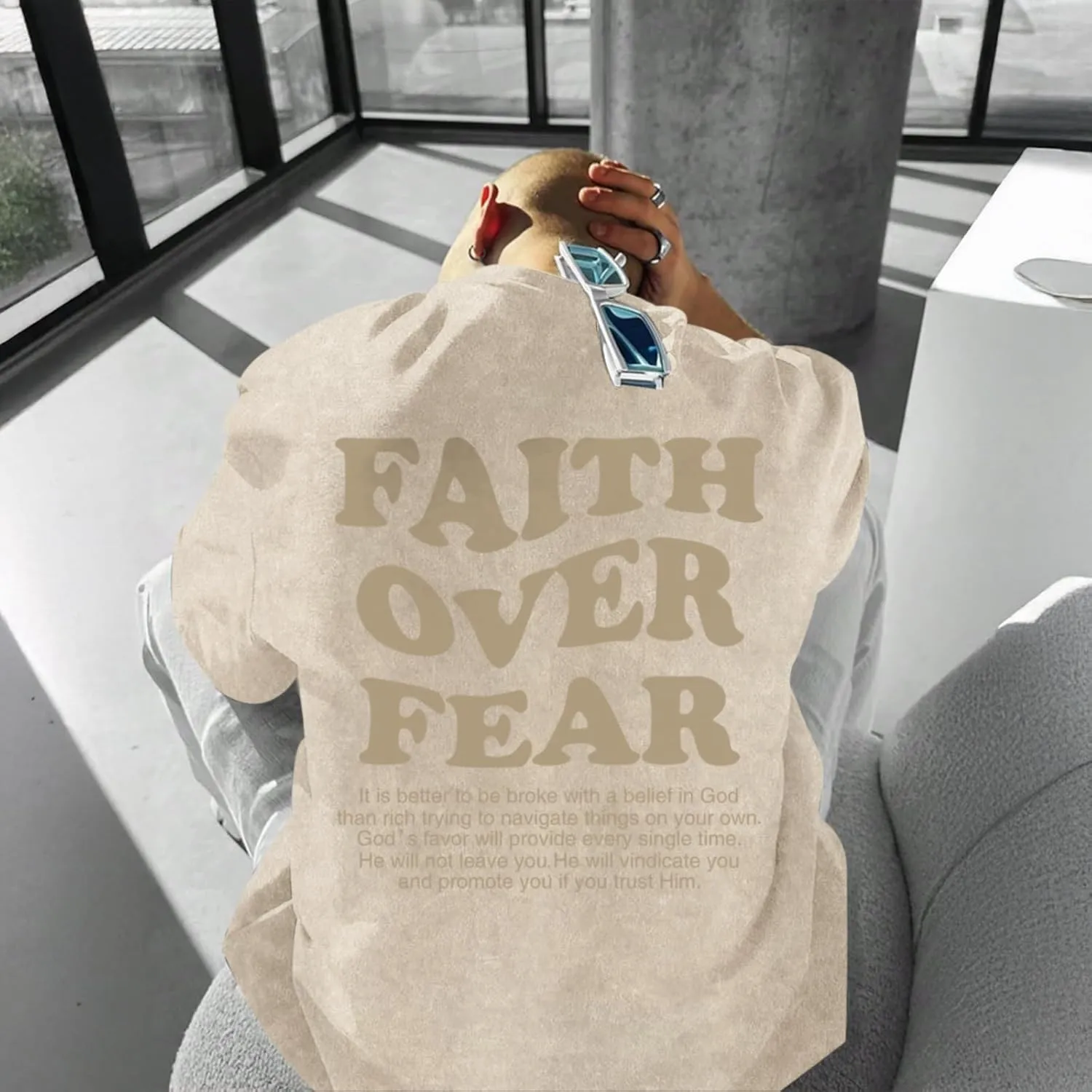 Christian Shirts for Men Faith Over Fear Oversized Shirt Acid Wash Tshirt Graphic Religious T Shirt Bible Verse Tees