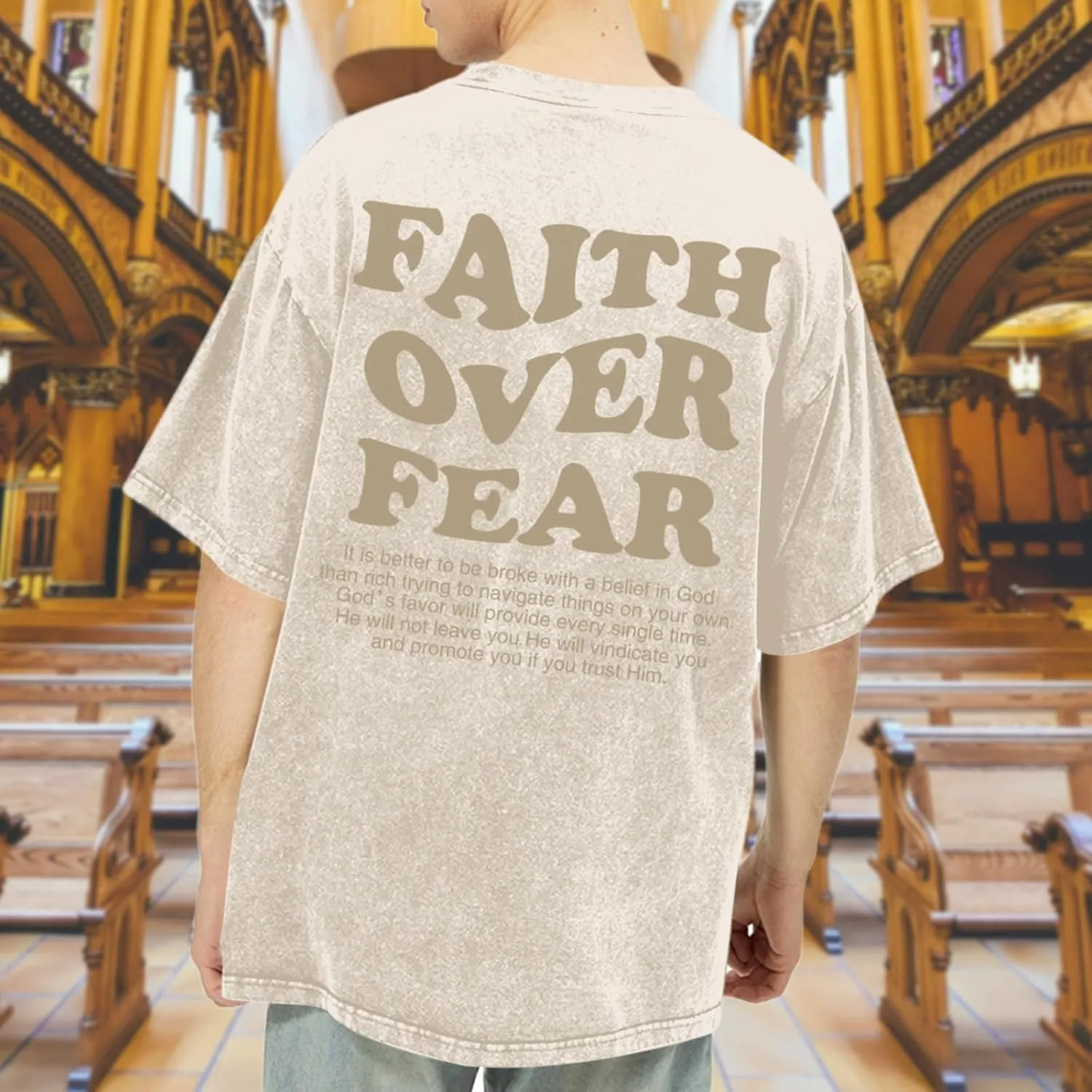 Christian Shirts for Men Faith Over Fear Oversized Shirt Acid Wash Tshirt Graphic Religious T Shirt Bible Verse Tees