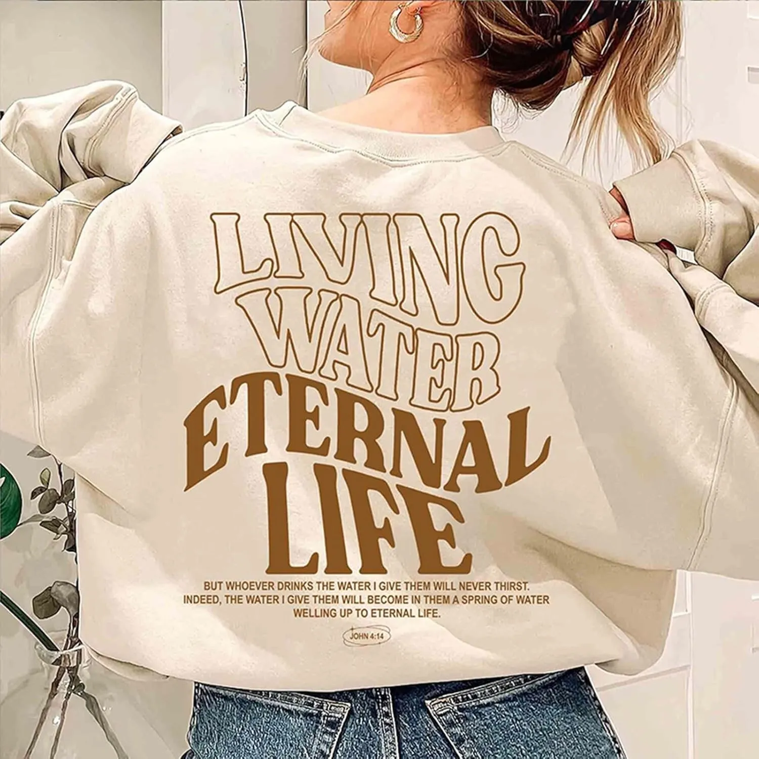 Christian Sweatshirts For Women Living Water Eternal Life Hoodies Long Sleeve Oversized Hoodies Jesus Sweatshirts