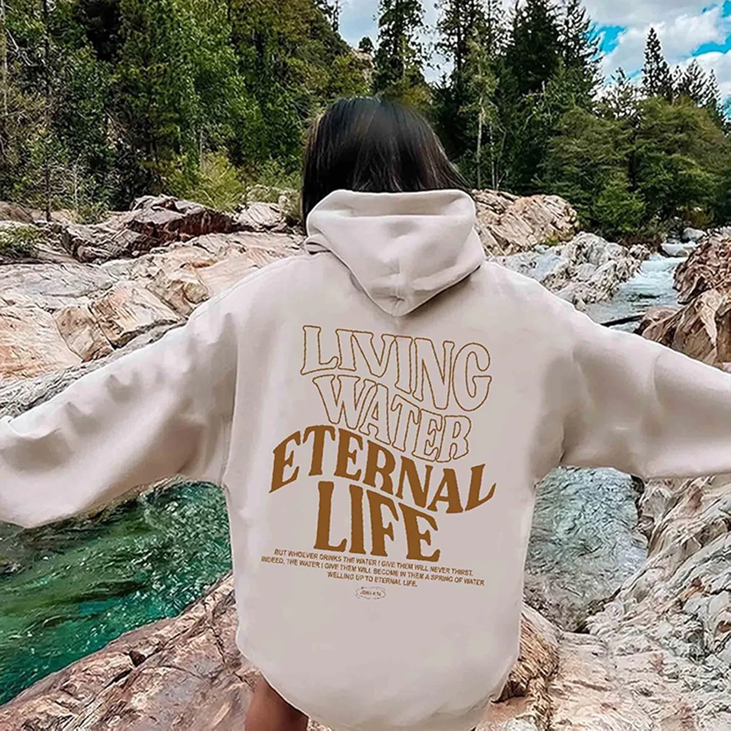 Christian Sweatshirts For Women Living Water Eternal Life Hoodies Long Sleeve Oversized Hoodies Jesus Sweatshirts