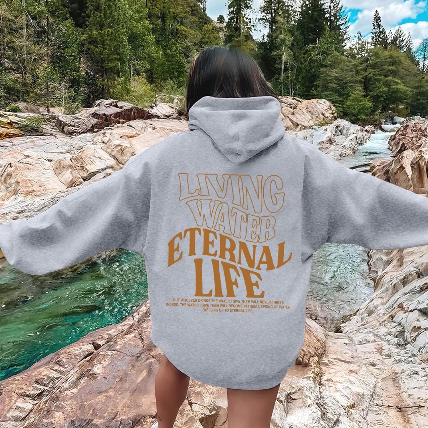 Christian Sweatshirts For Women Living Water Eternal Life Hoodies Long Sleeve Oversized Hoodies Jesus Sweatshirts