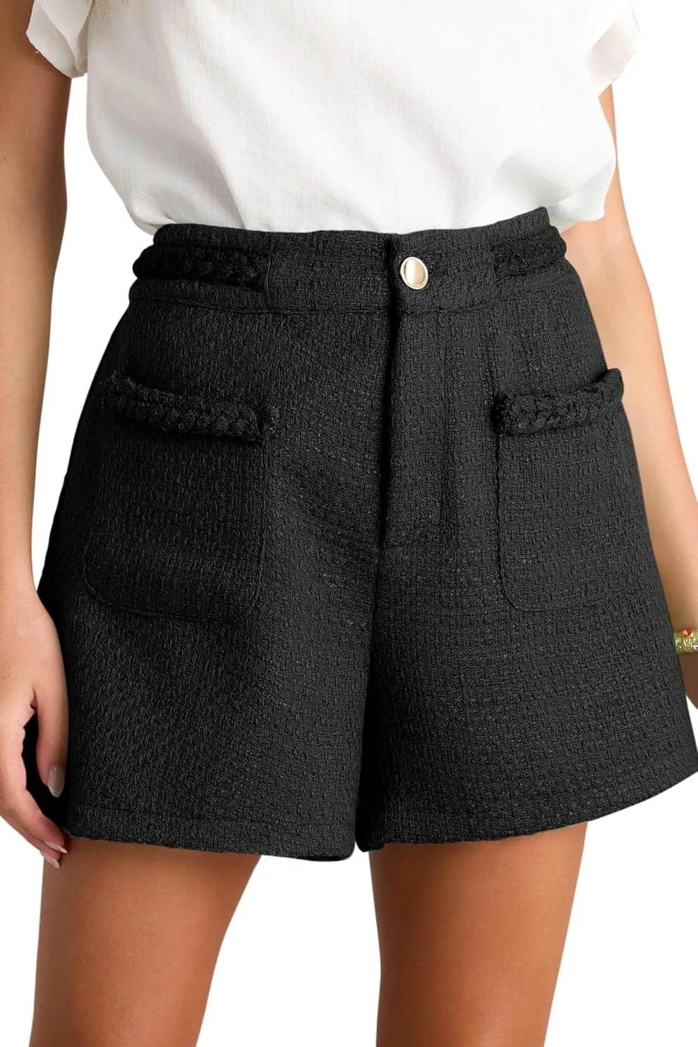 Cicy Bell Womens Tweed Summer Shorts High Waisted Wide Leg Dressy Casual Shorts with Front Pockets
