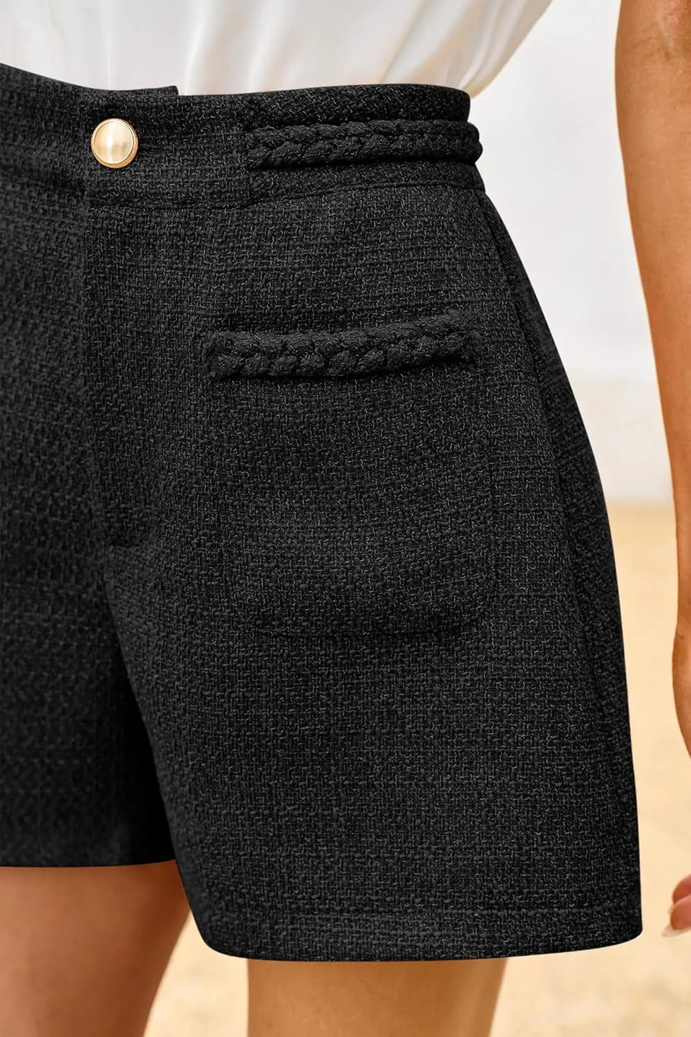 Cicy Bell Womens Tweed Summer Shorts High Waisted Wide Leg Dressy Casual Shorts with Front Pockets