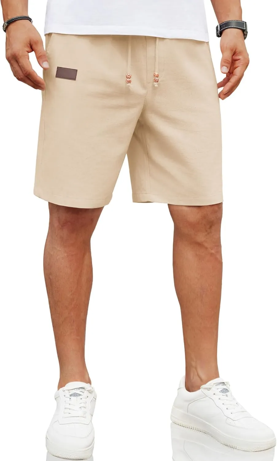 COOFANDY Mens Casual Linen Shorts Elastic Waist Drawstring Loose Fit Summer Beach Vacation Shorts with Pockets