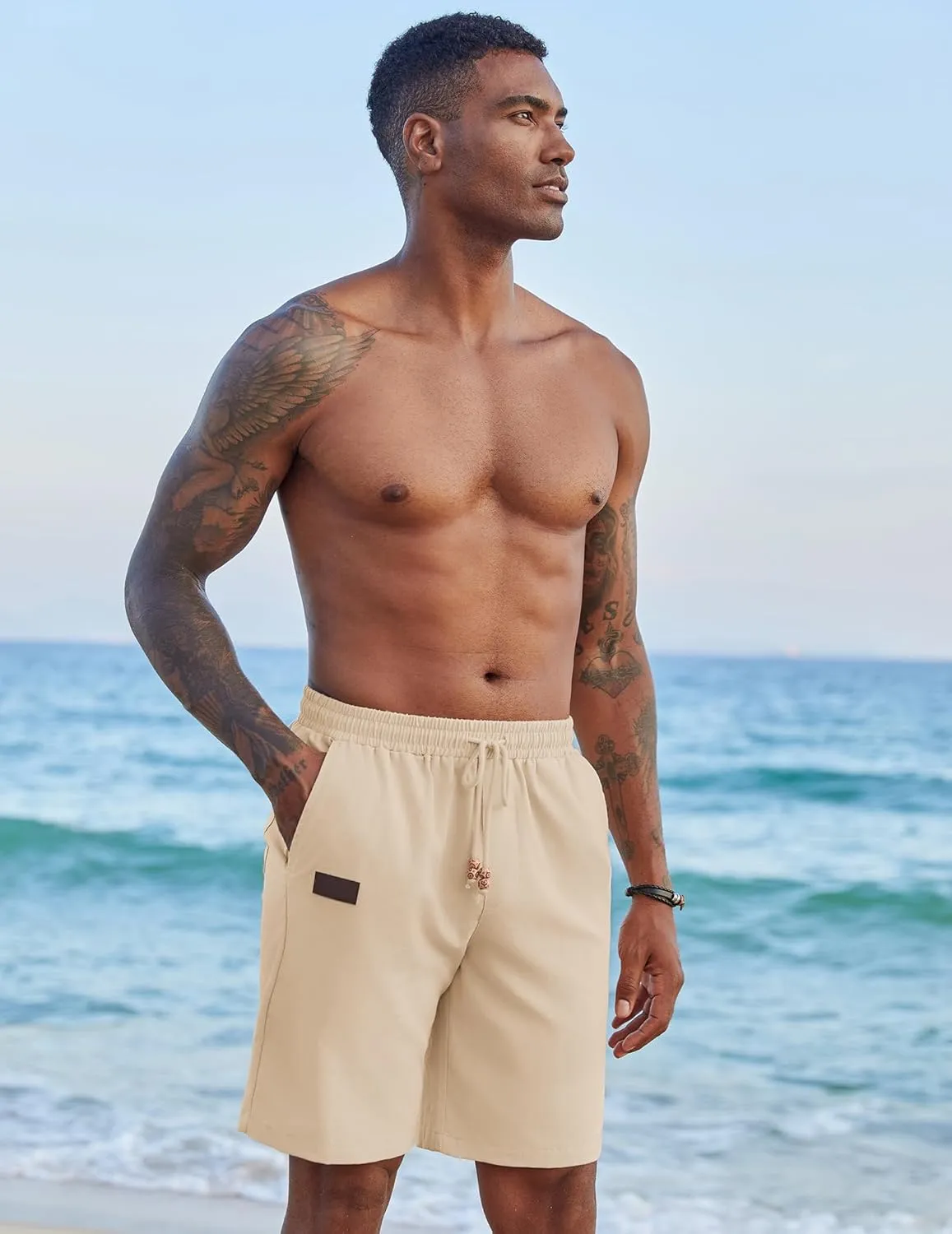 COOFANDY Mens Casual Linen Shorts Elastic Waist Drawstring Loose Fit Summer Beach Vacation Shorts with Pockets