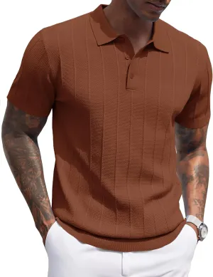 COOFANDY Mens Knit Polo Shirts Short Sleeve Ribbed Textured Polo Shirt Lightweight Casual Golf Shirts Collared T Shirt