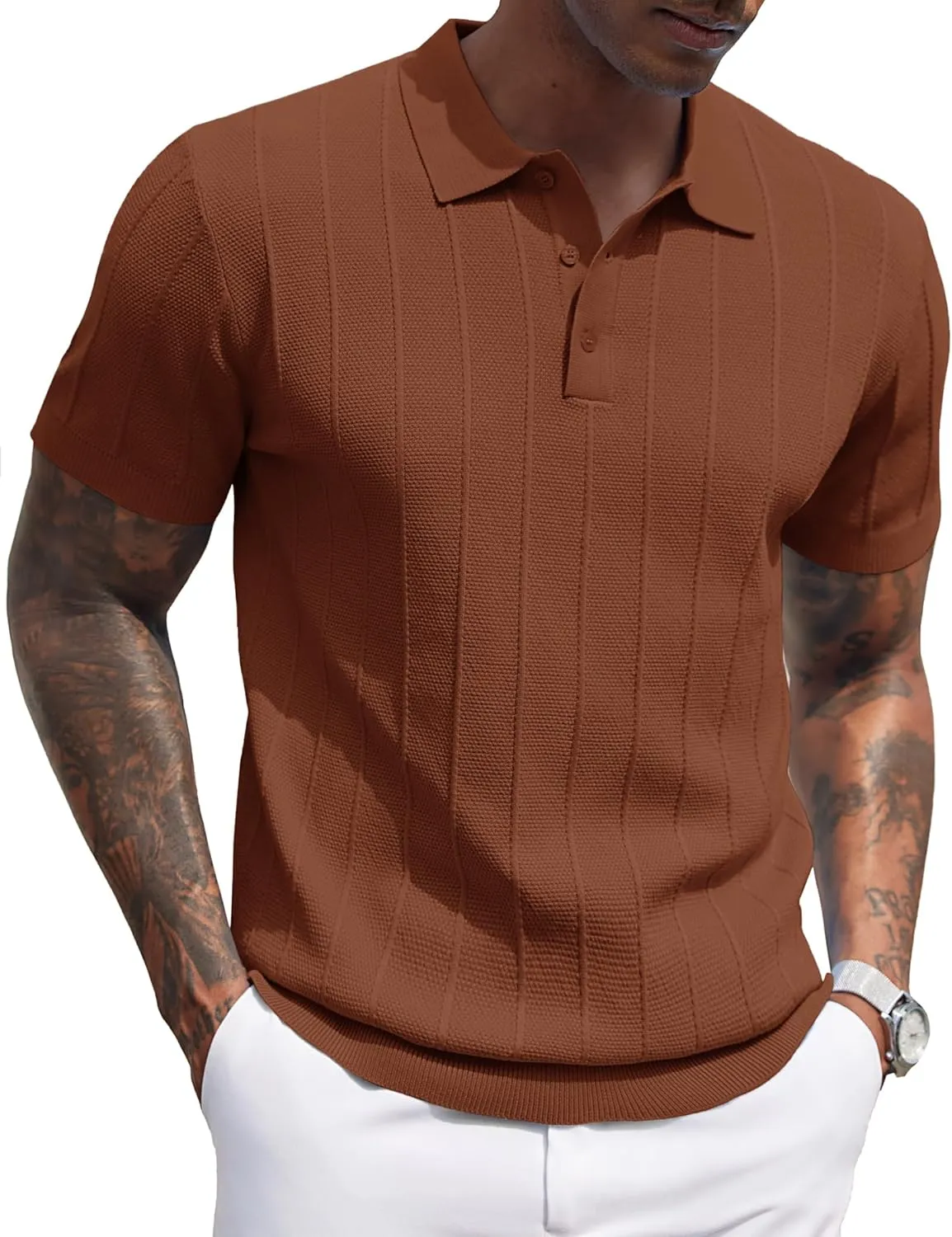 COOFANDY Mens Knit Polo Shirts Short Sleeve Ribbed Textured Polo Shirt Lightweight Casual Golf Shirts Collared T Shirt