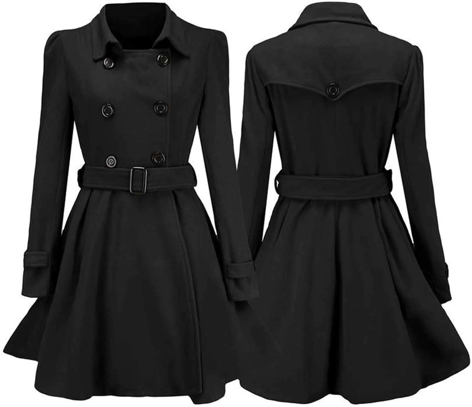 cooki Winter Coats Womens 2024 Fashion Trench Coat Lapel Double Breasted Thick A Line Pea Coats Jacket with Pockets
