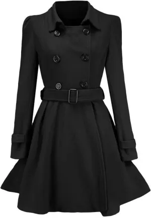 cooki Winter Coats Womens 2024 Fashion Trench Coat Lapel Double Breasted Thick A Line Pea Coats Jacket with Pockets