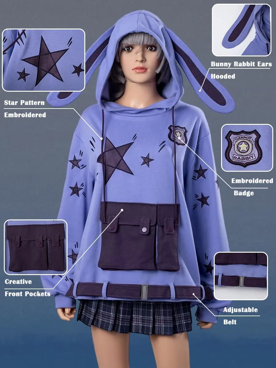 Cosfun Women's Bunny Ear Hoodie - Purple Rabbit Ear Hoody Loose Pullover Sweatshirt