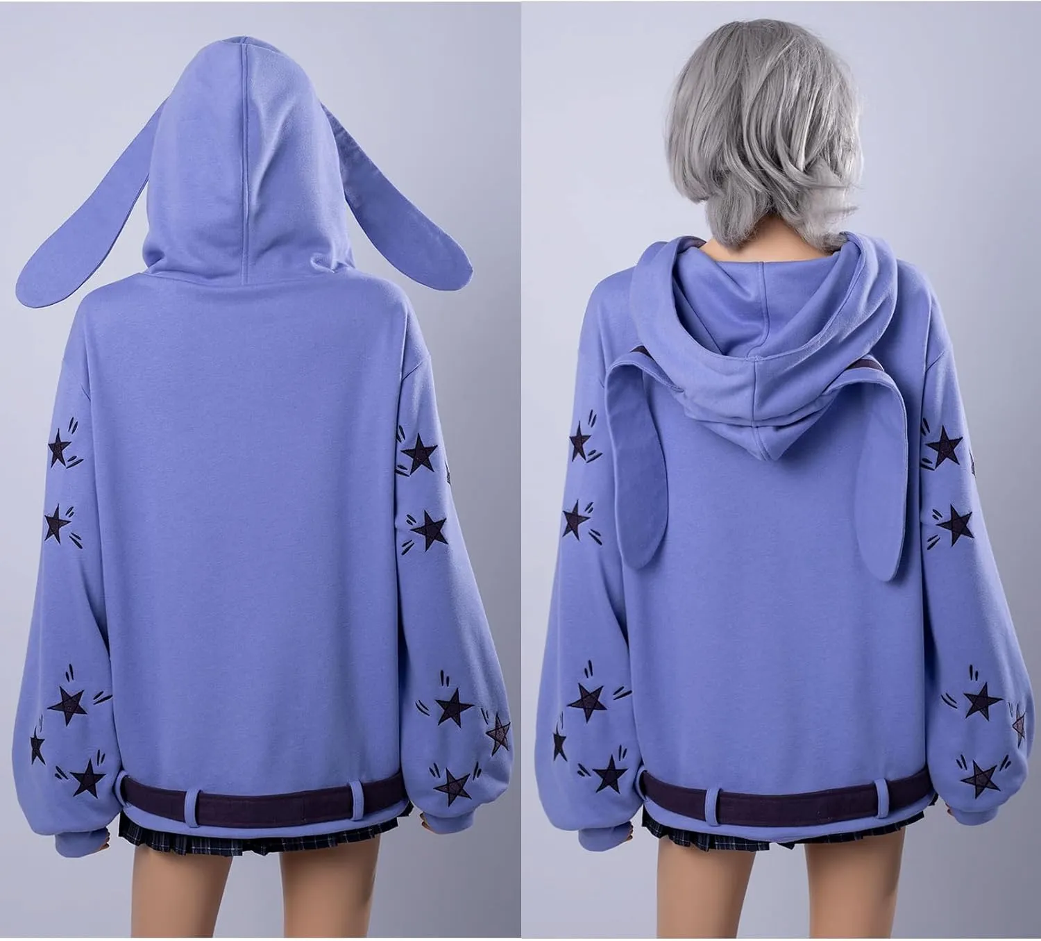 Cosfun Women's Bunny Ear Hoodie - Purple Rabbit Ear Hoody Loose Pullover Sweatshirt