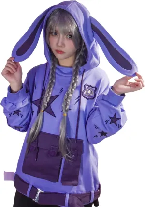 Cosfun Women's Bunny Ear Hoodie - Purple Rabbit Ear Hoody Loose Pullover Sweatshirt