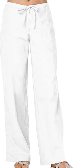 Cotton Linen Pants Womens Straight Leg Pants Loose Casual Comfy Lounge High Waist Trousers 2025 Comfort Joggers Slacks