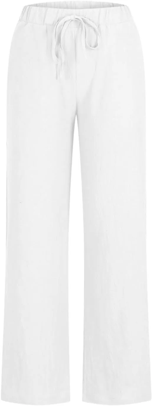 Cotton Linen Pants Womens Straight Leg Pants Loose Casual Comfy Lounge High Waist Trousers 2025 Comfort Joggers Slacks