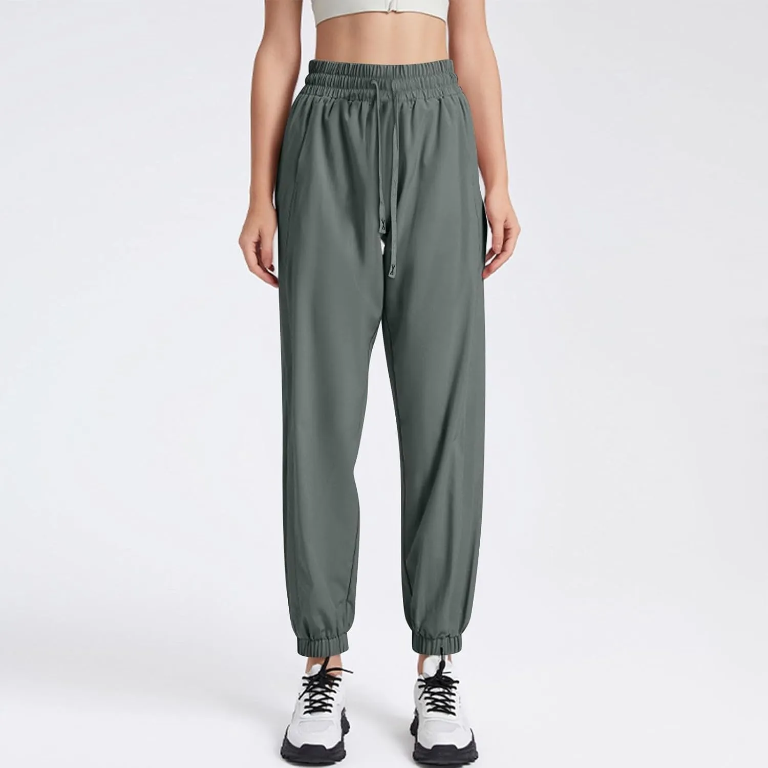 Cotton Linen Womens Sweatpants,Women's Pants Wide Leg Flowy Trousers with Pockets High Waisted Business Casual