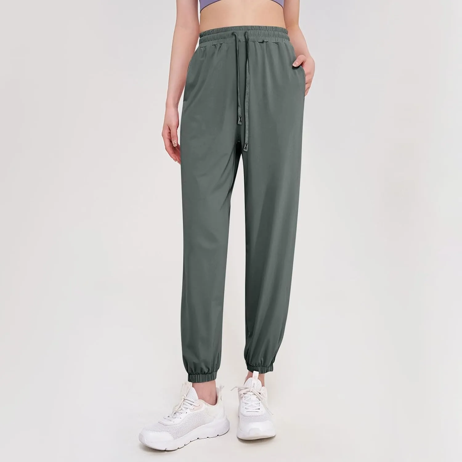 Cotton Linen Womens Sweatpants,Women's Pants Wide Leg Flowy Trousers with Pockets High Waisted Business Casual