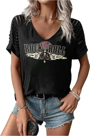 Country Music City Tour Guitar O-Neck T-Shirt Rock Roll Tshirt Vintage Letter Print Graphic Women Summer Casual Tshirt