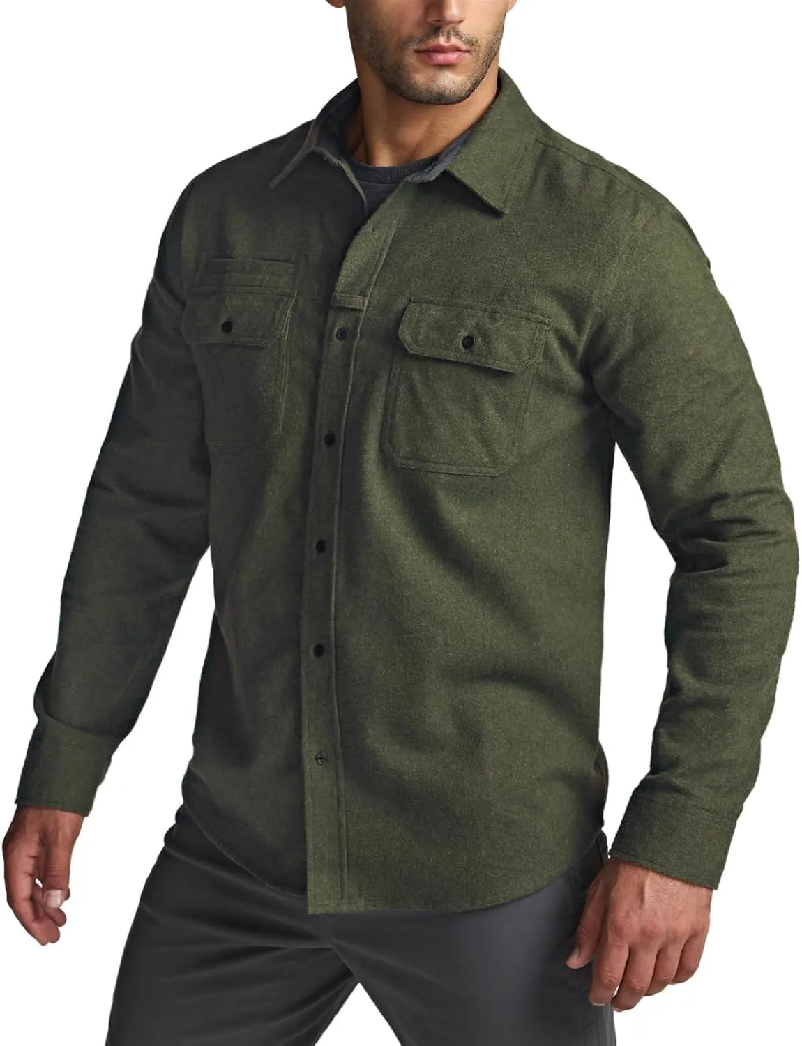 CQR Men's All Cotton Flannel Shirt, Long Sleeve Casual Button Down Plaid Shirt, Brushed Soft Outdoor Tactical Work Shirts