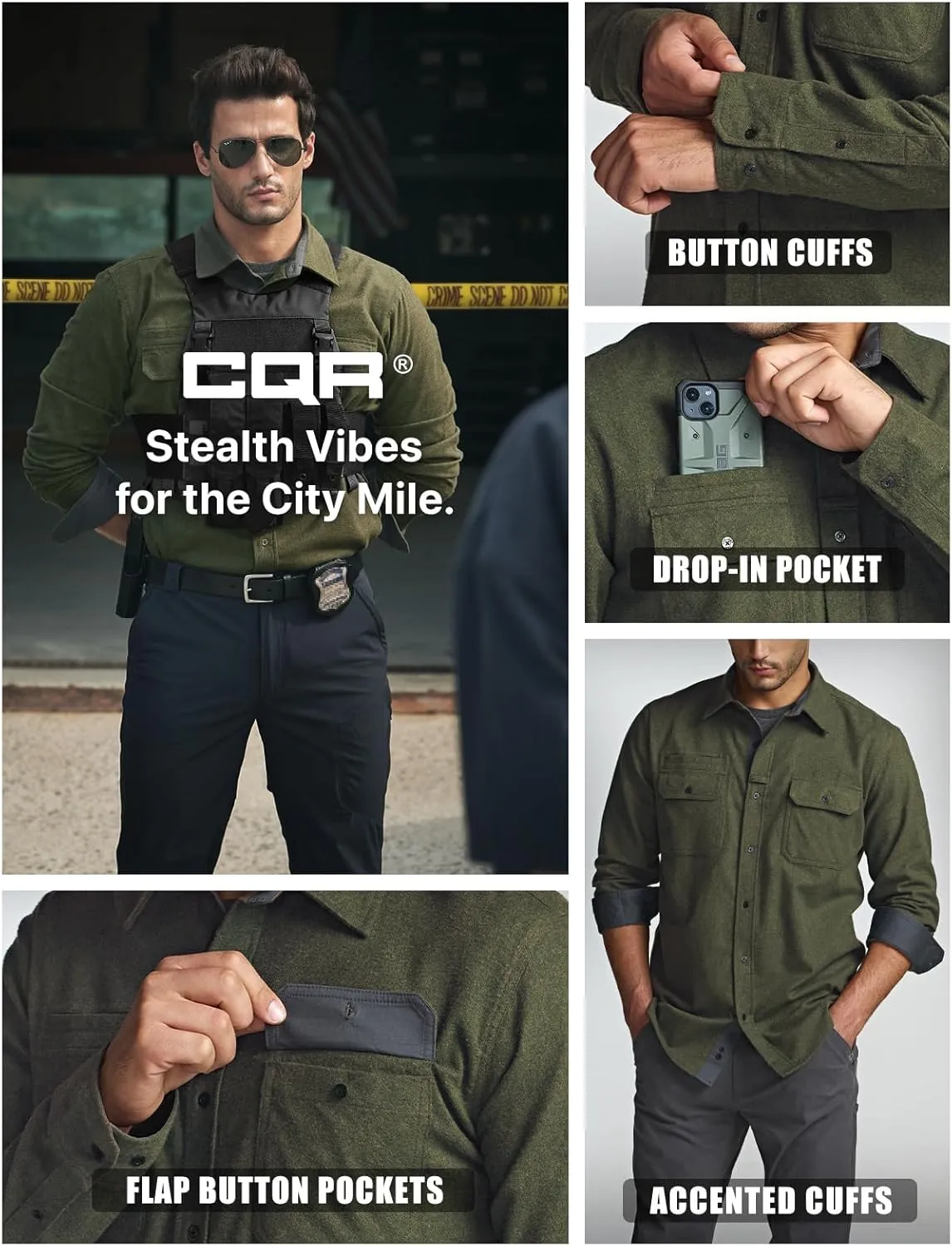 CQR Men's All Cotton Flannel Shirt, Long Sleeve Casual Button Down Plaid Shirt, Brushed Soft Outdoor Tactical Work Shirts