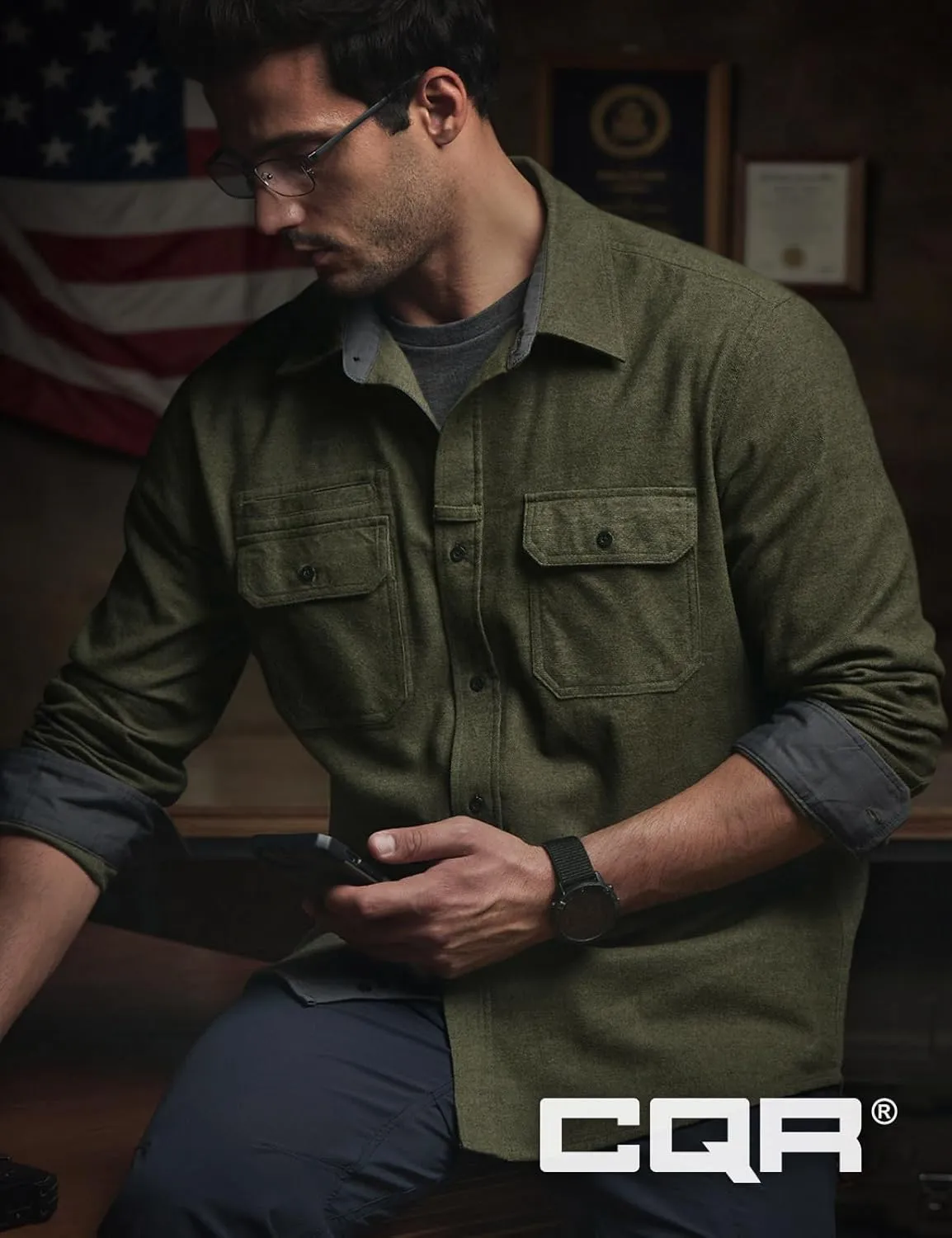 CQR Men's All Cotton Flannel Shirt, Long Sleeve Casual Button Down Plaid Shirt, Brushed Soft Outdoor Tactical Work Shirts