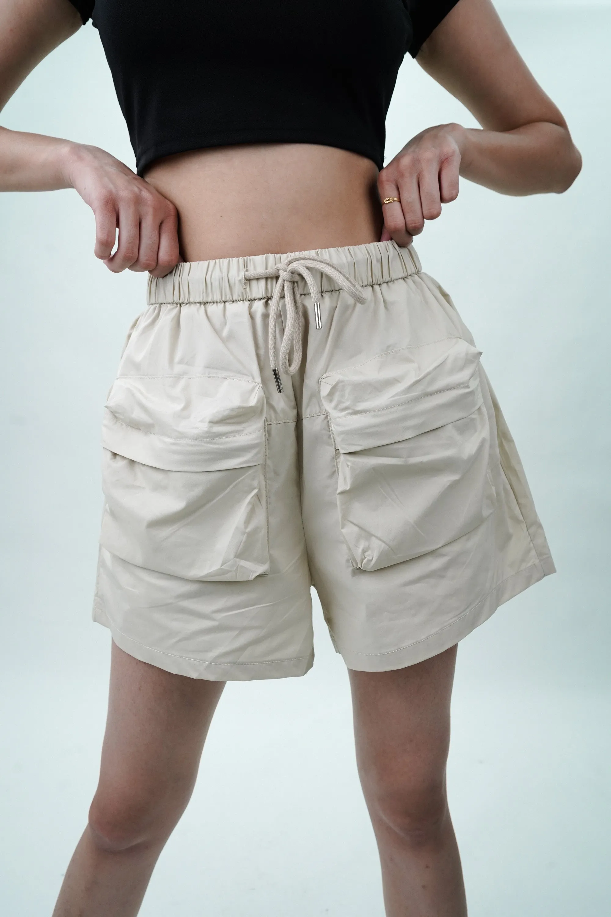 Cream Shorts With Patch Pockets