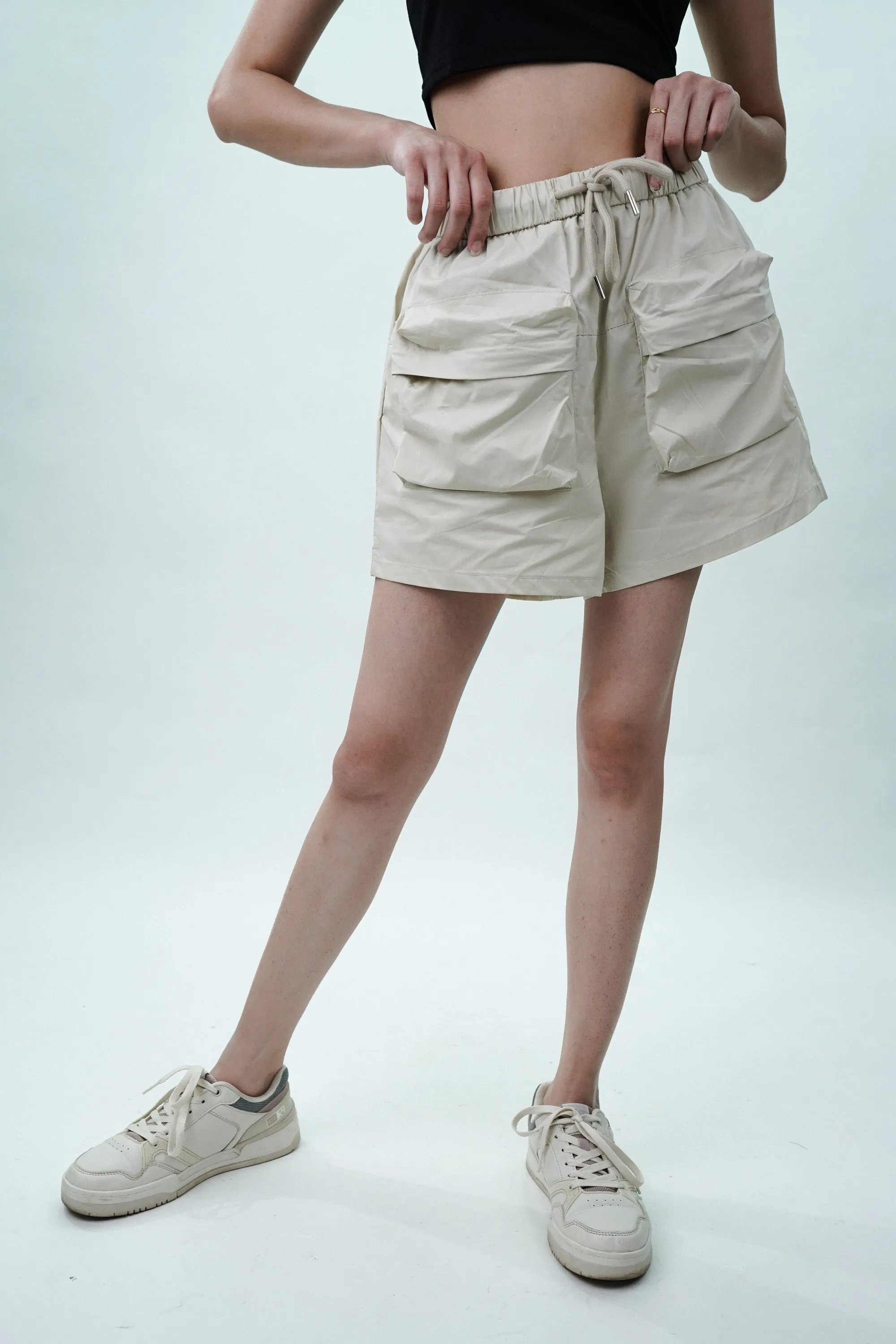 Cream Shorts With Patch Pockets