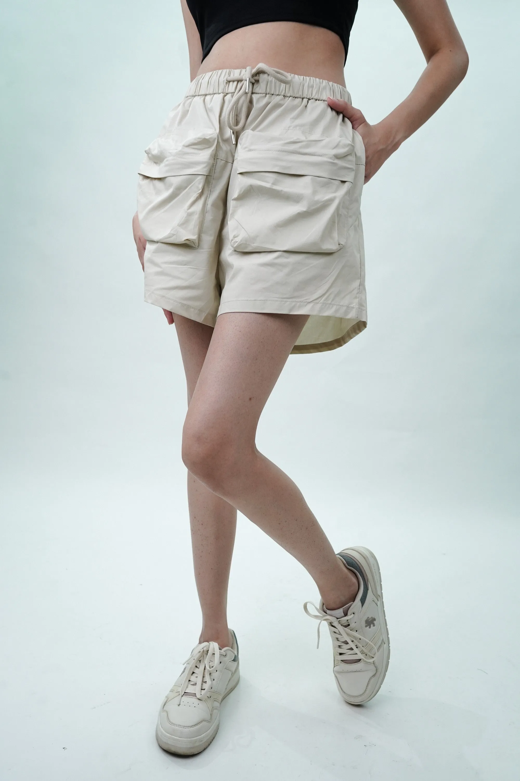 Cream Shorts With Patch Pockets