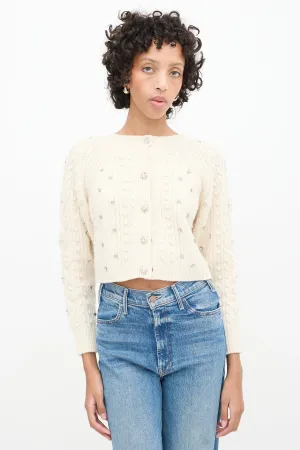 Cream Wool Crystal Embellished Otello Cropped Sweater