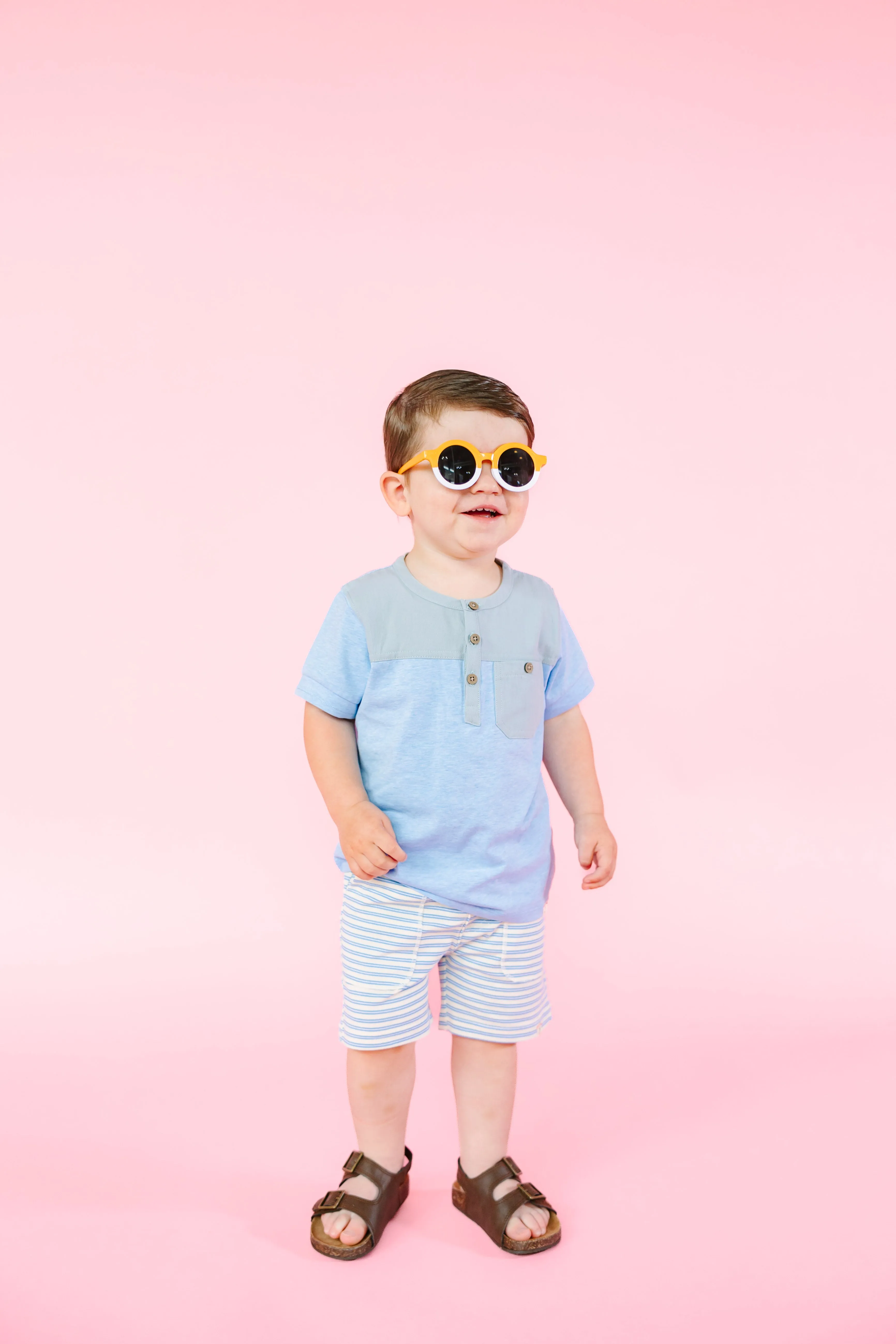 Cream/Blue Stripe Pique Shorts