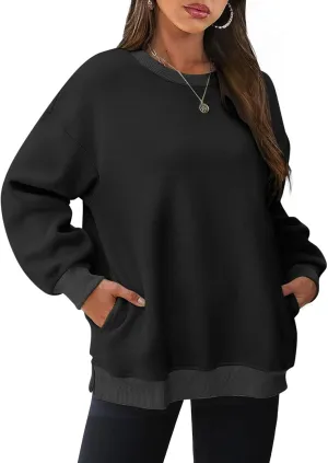 Crewneck Sweatshirts Womens Fall Fashion 2024 Long Sleeve Tops Pullover Casual Cute Loose Winter Clothes with Pocket