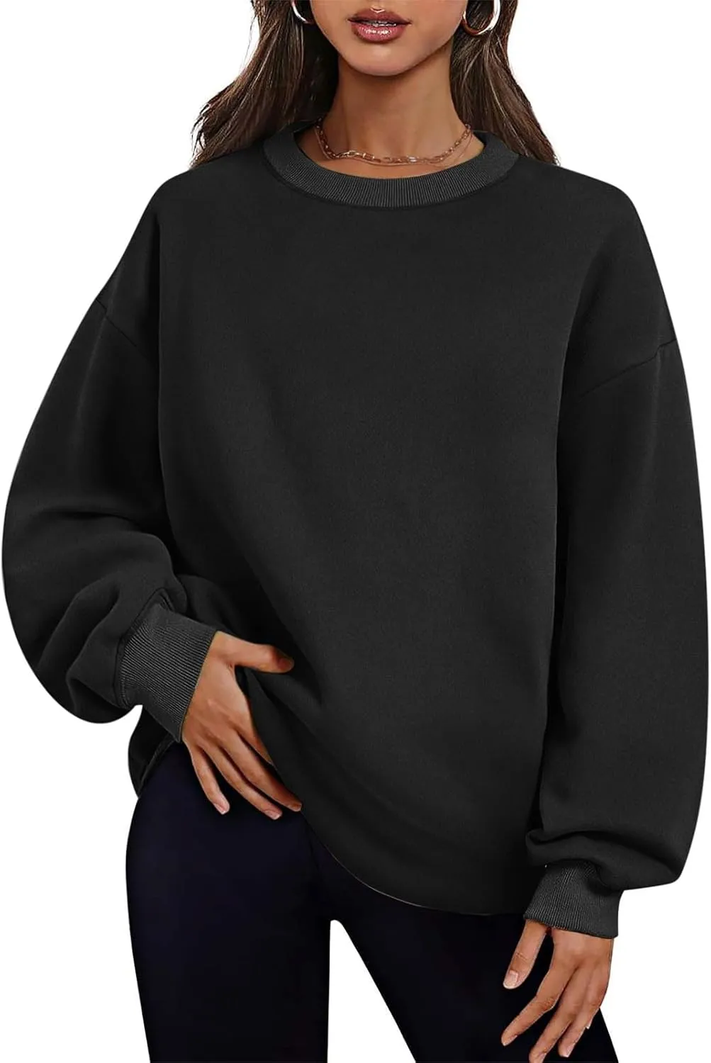 Crewneck Sweatshirts Womens Fall Fashion 2024 Long Sleeve Tops Pullover Casual Cute Loose Winter Clothes with Pocket