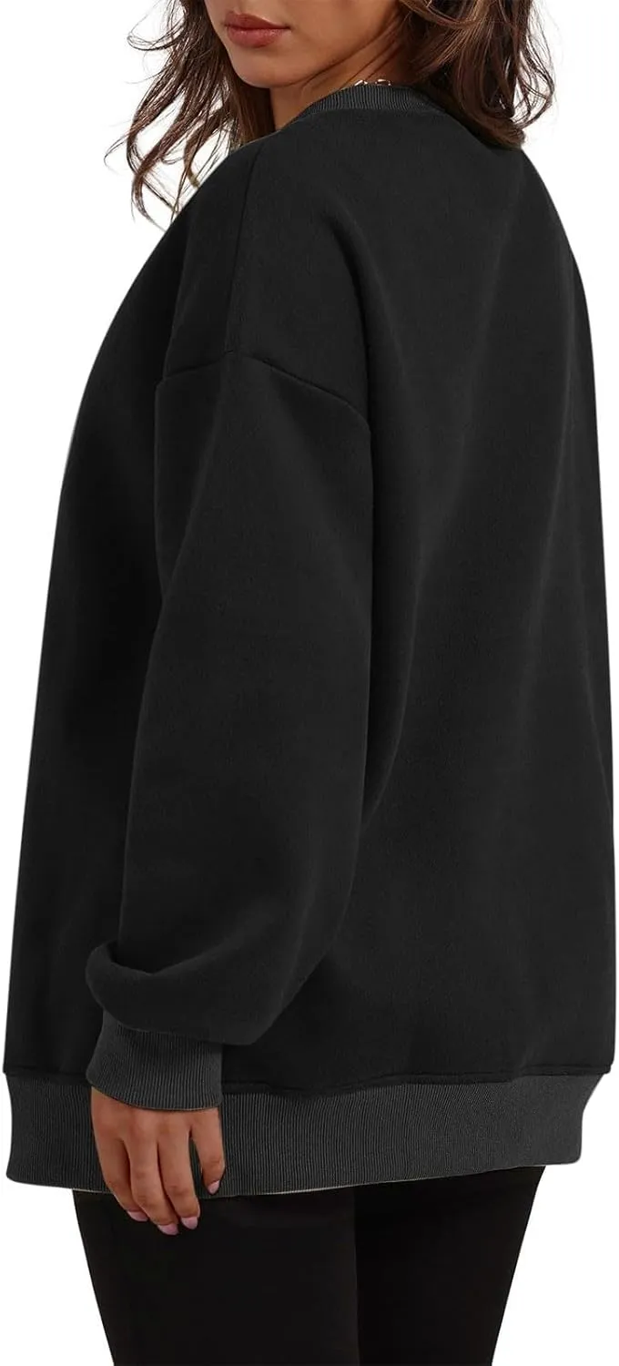 Crewneck Sweatshirts Womens Fall Fashion 2024 Long Sleeve Tops Pullover Casual Cute Loose Winter Clothes with Pocket
