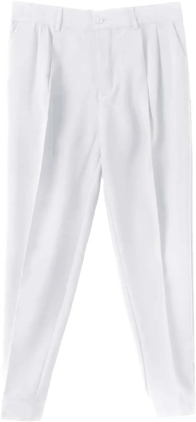CRNTCEM Mens Straight Anckle Pants Spring Fall Flat-Front Formal Dress Pants Tapered Leg Casual Business Work Harem Trousers